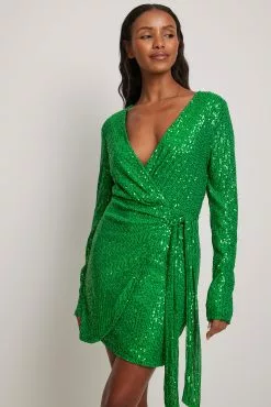 NA-KD Party Wrap Sequin Mini Dress -Party Dresses Sales wrap sequin mini dress 1017 001872 001021272 1