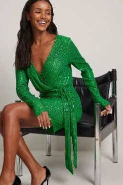 NA-KD Party Wrap Sequin Mini Dress -Party Dresses Sales wrap sequin mini dress 1017 001872 001021290 1